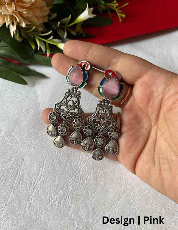 Stone Oxidised Jhumka Earrings black