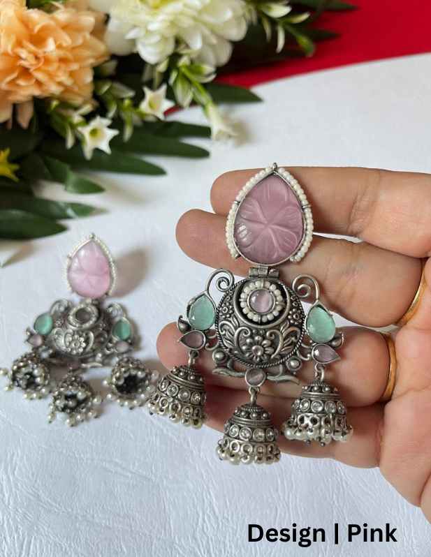 Stylish Oxidised Jhumka Earrings maroon