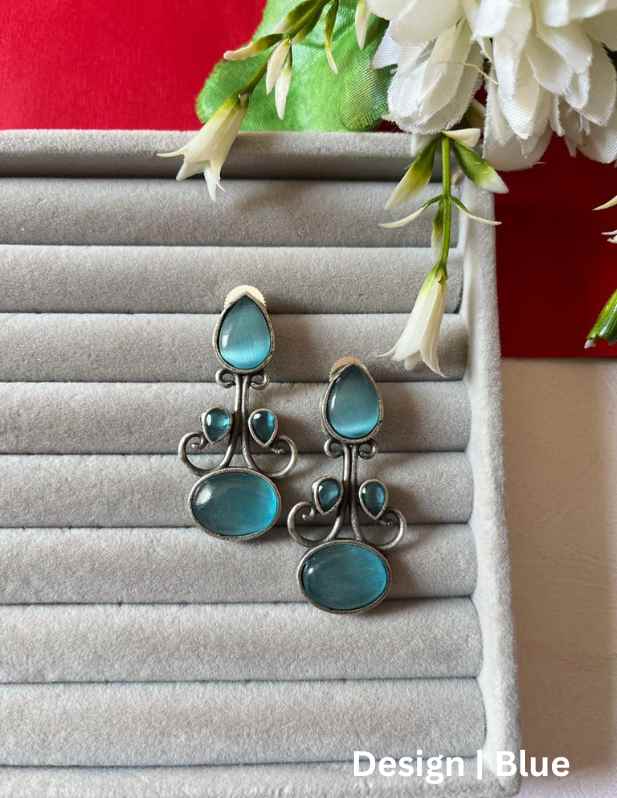 Unique Stone Earrings dark blue