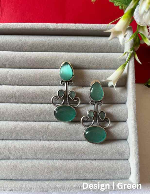 Unique Stone Earrings dark blue