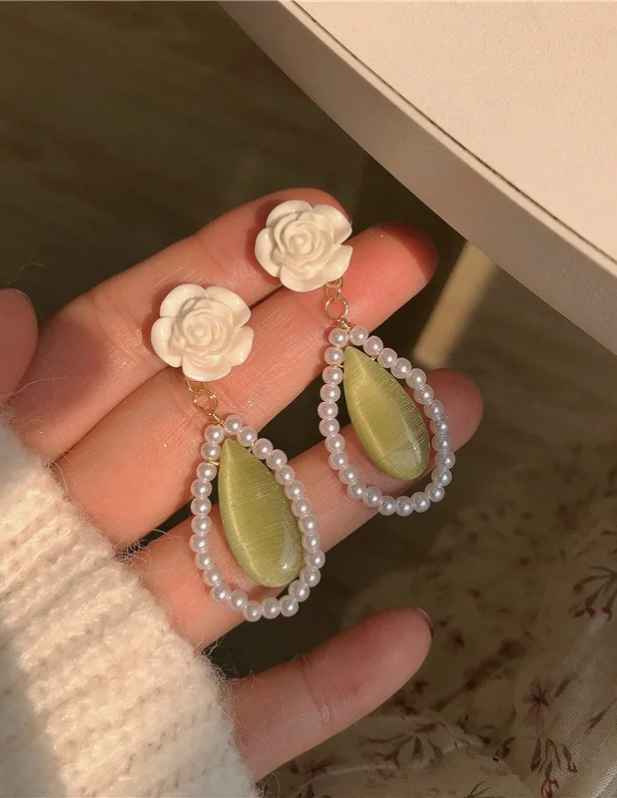 White Rose Opal Drop Earrings shop now
