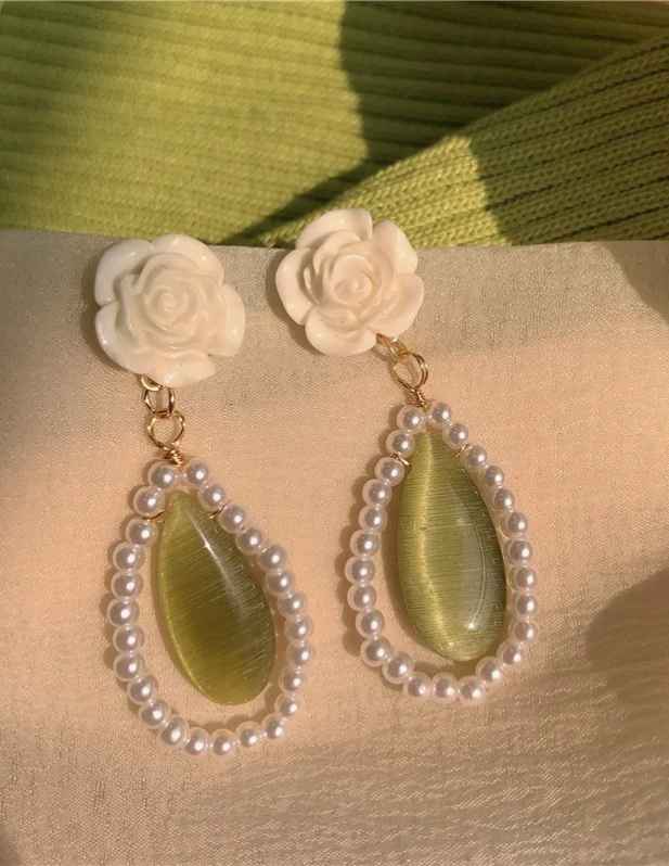 White Rose Opal Drop Earrings shop now