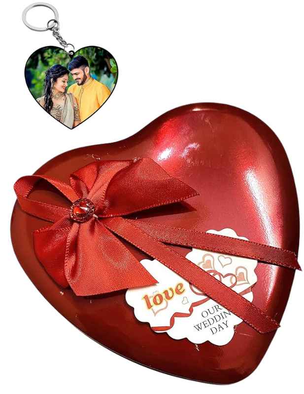 Buy now Heart Shaped Red Teddy And Rose Box With Photo Key Chain